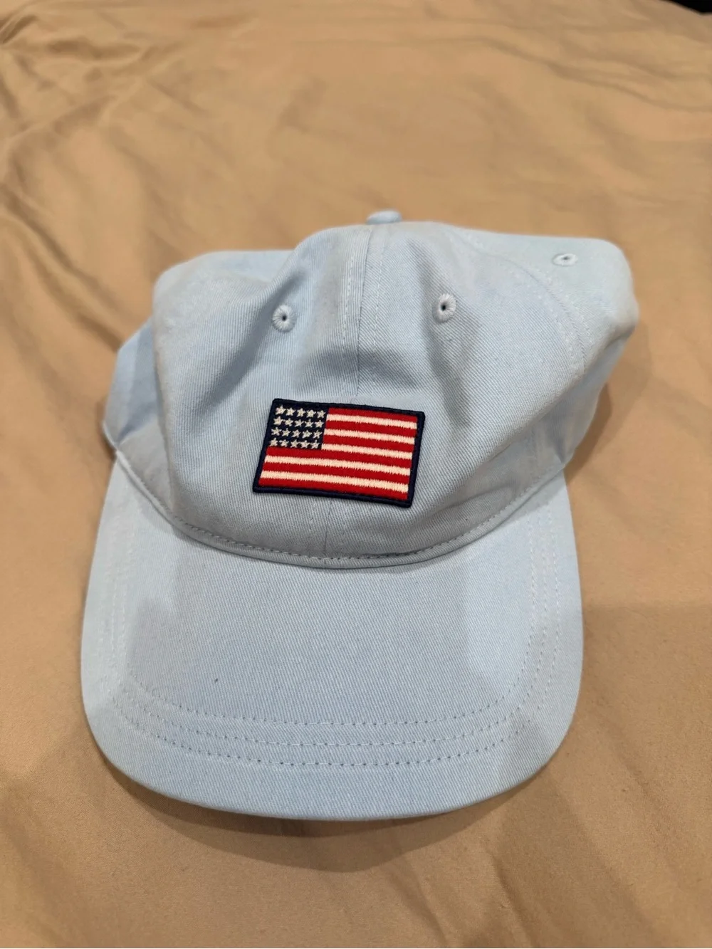 J. Crew Factory Light Blue Baseball Cap with American Flag Patch